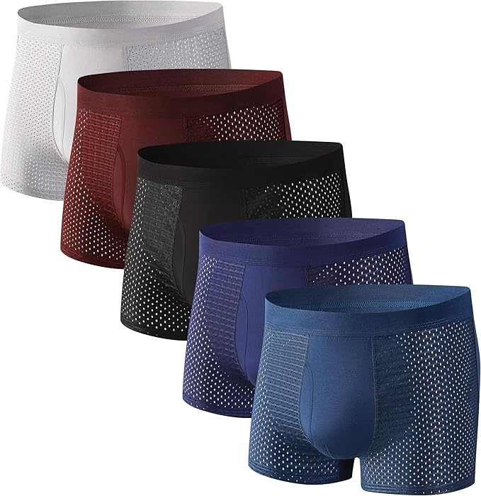 5-Pack Premium Bamboo Fiber Boxer Briefs with Support Pouch