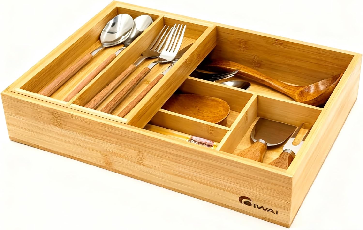 2-Tier Bamboo Drawer Organizer with Removable Tray