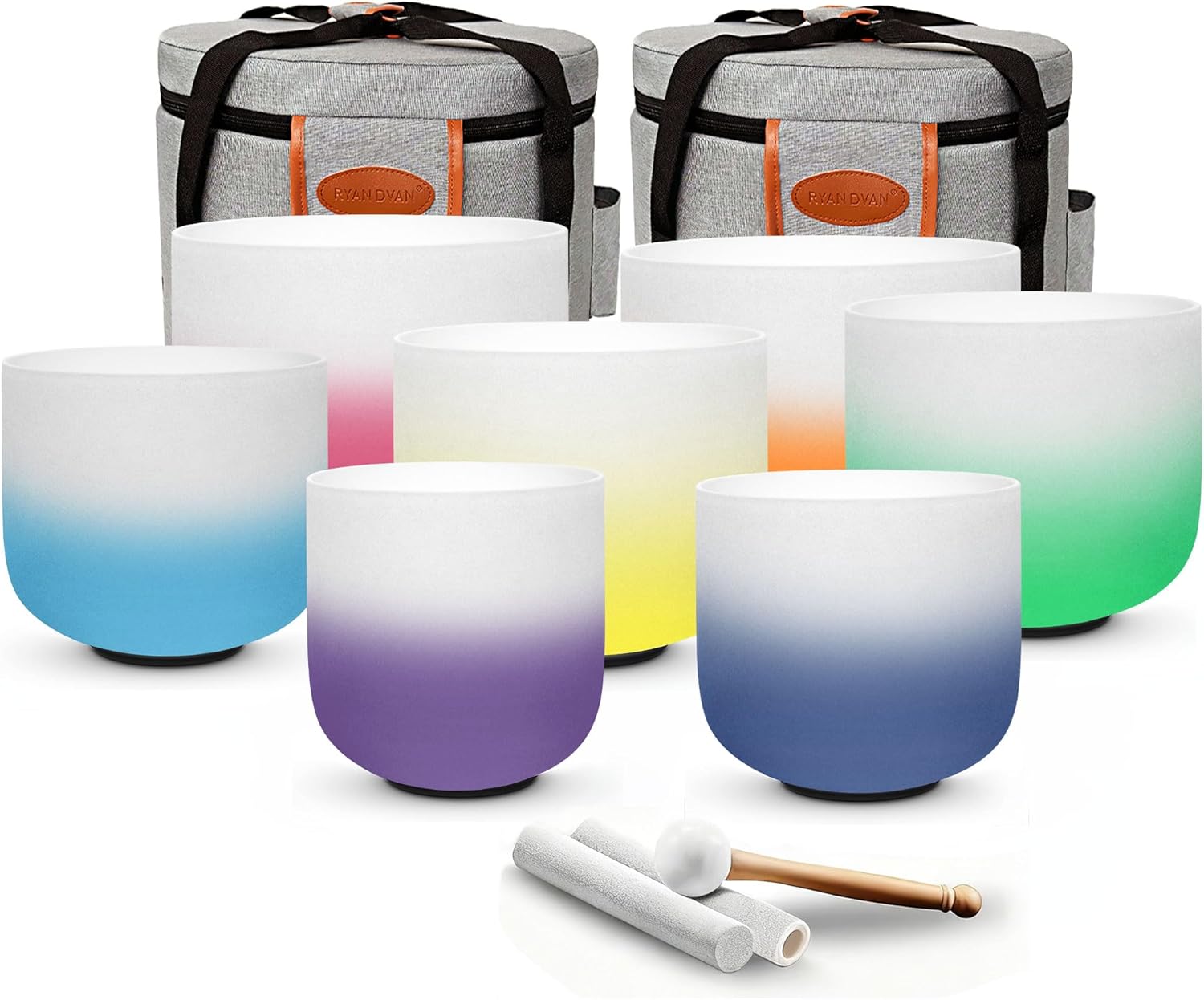 Ryan Dvan Gradient Crystal Singing Bowl Set (432Hz) – 7-Piece Quartz Set (7″-12″)