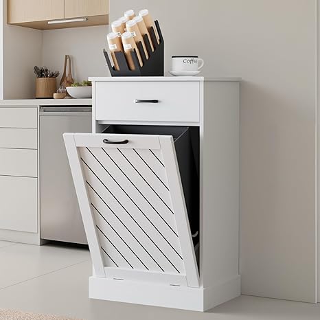 13-Gallon Tilt-Out Wooden Hidden Trash and Recycling Cabinet