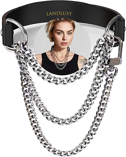 Black Leather Choker Necklace for Women