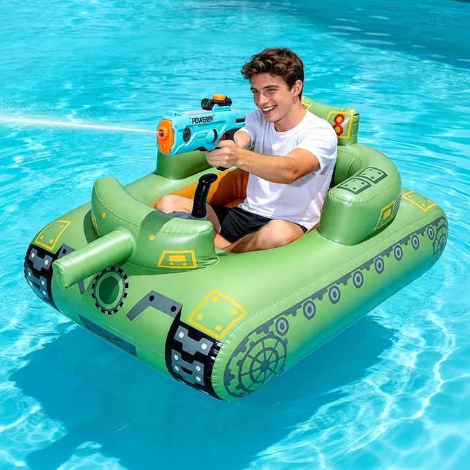 GIGIGO Motorized “Battle Tank” Pool Float with Electric Water Gun