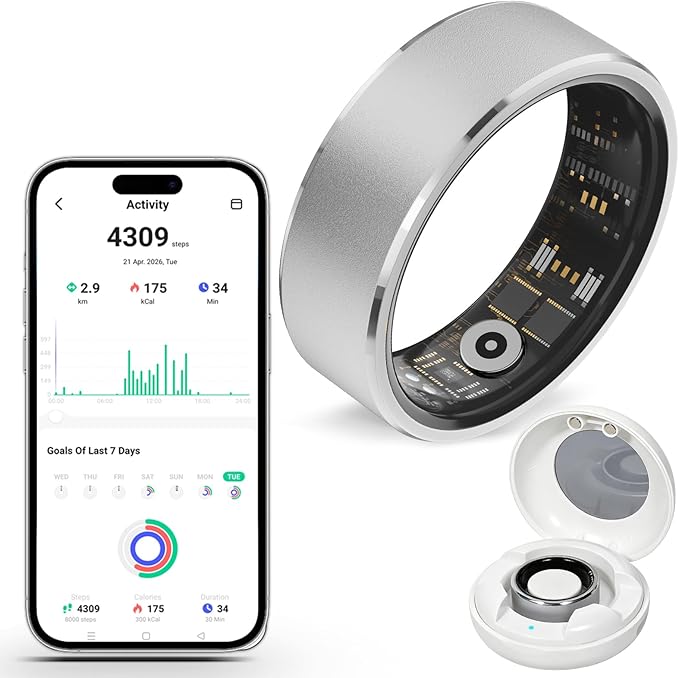 Precision Smart Fitness & Wellness Ring (Silver, Size 8)