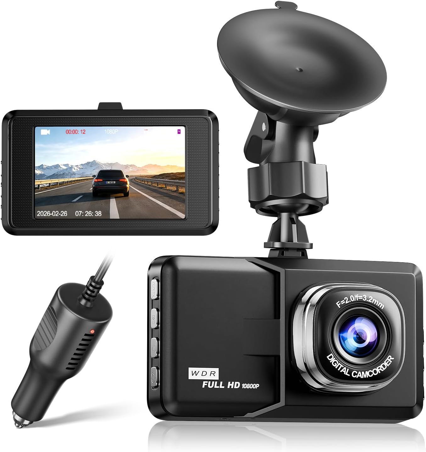 Compact 1080P Front Dash Camera with 3″ IPS Screen