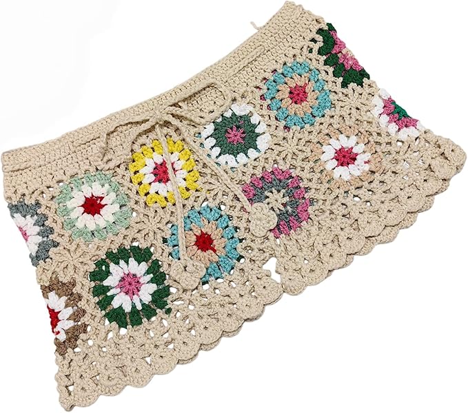 Women’s Artisanal Crocheted Patchwork Floral Beach Shorts