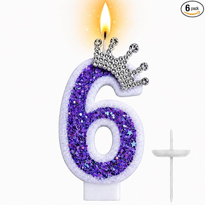 Number 6 Birthday Candle with Rhinestone Crown