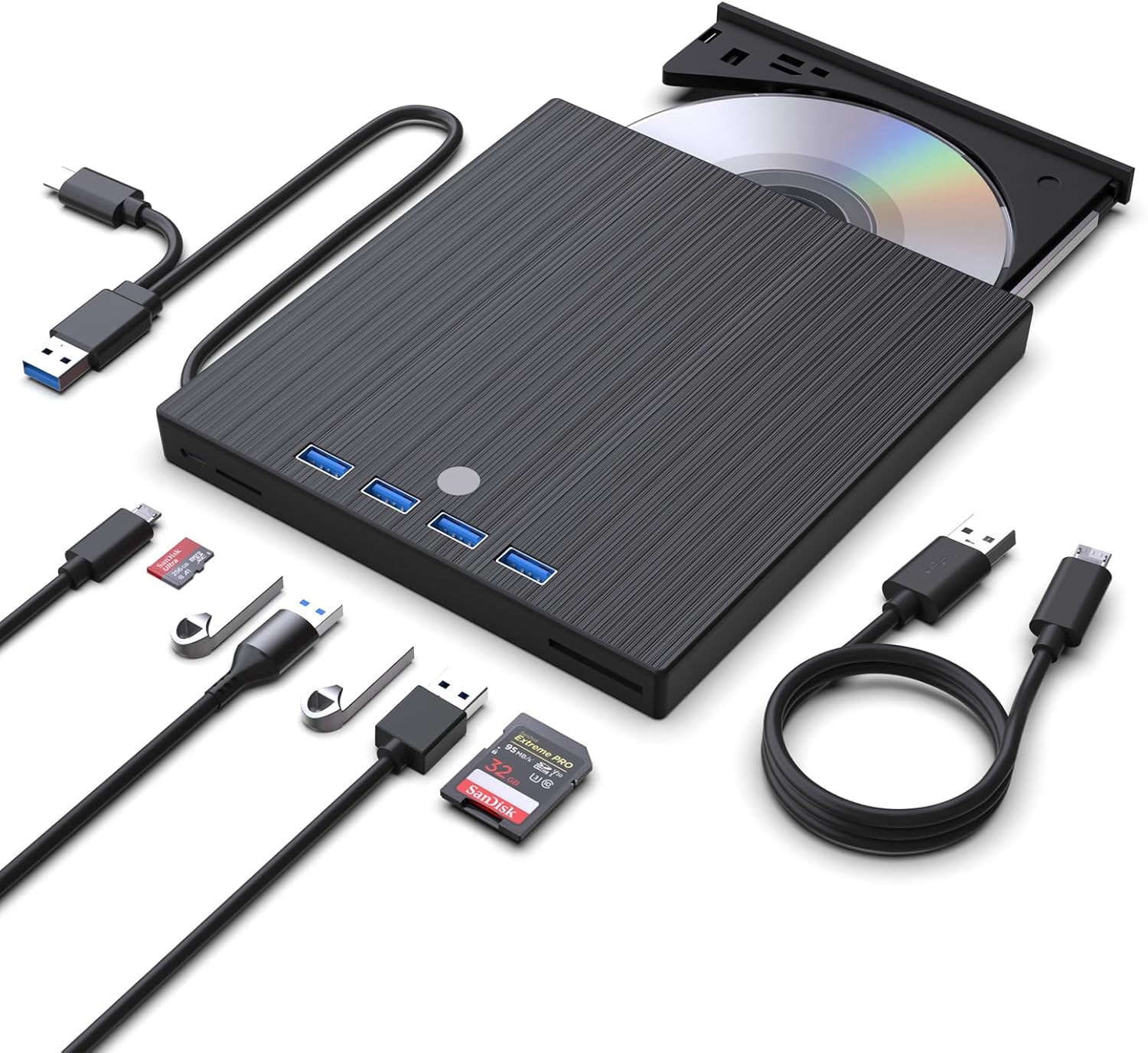External CD DVD Drive with USB Hub