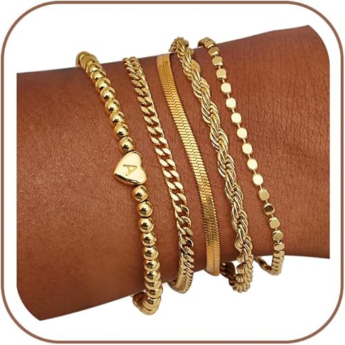 14K Gold Plated Stackable Bracelet Set for Women