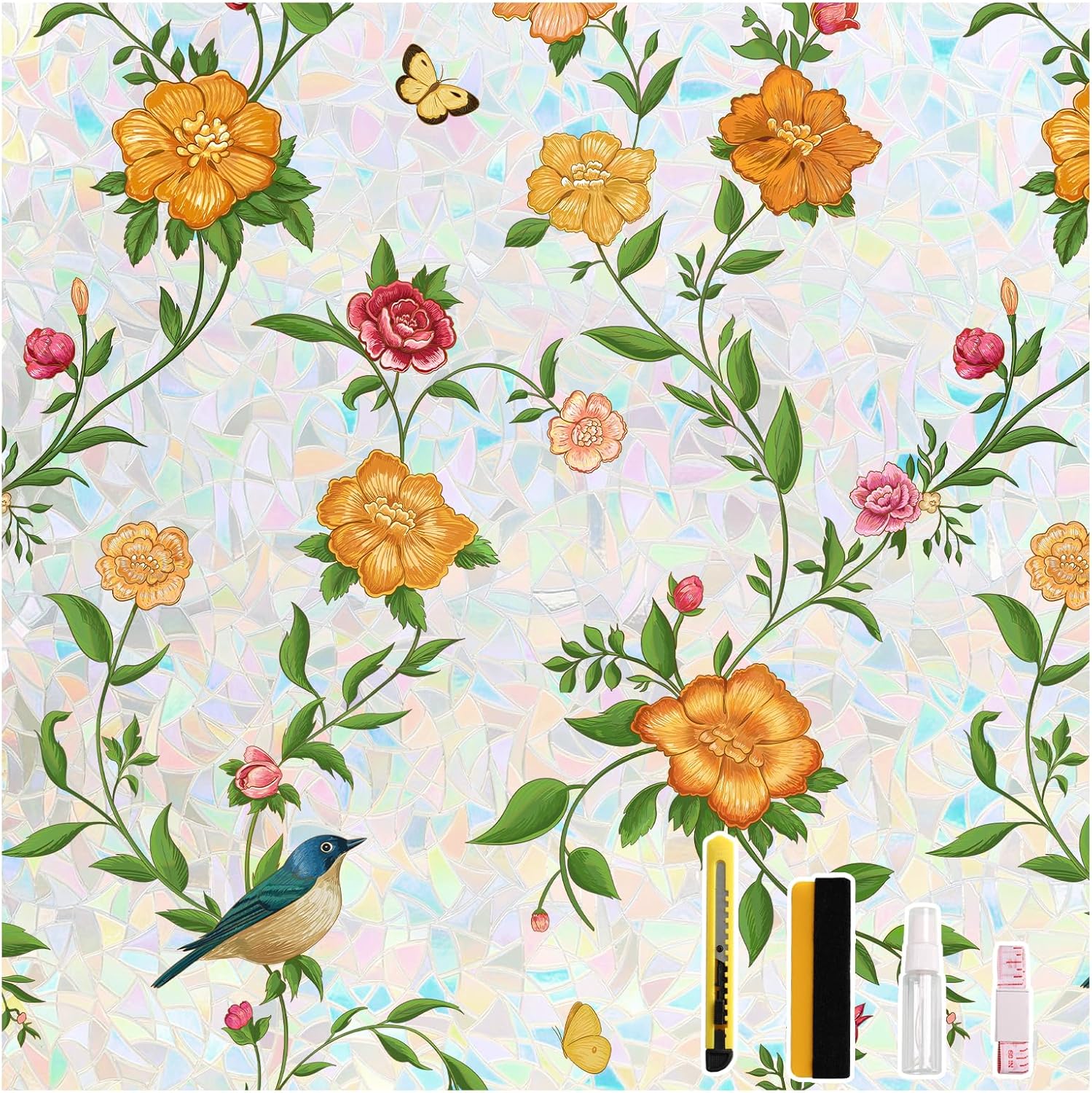Floral Stained Glass Window Film (17.5″ x 78.7″)