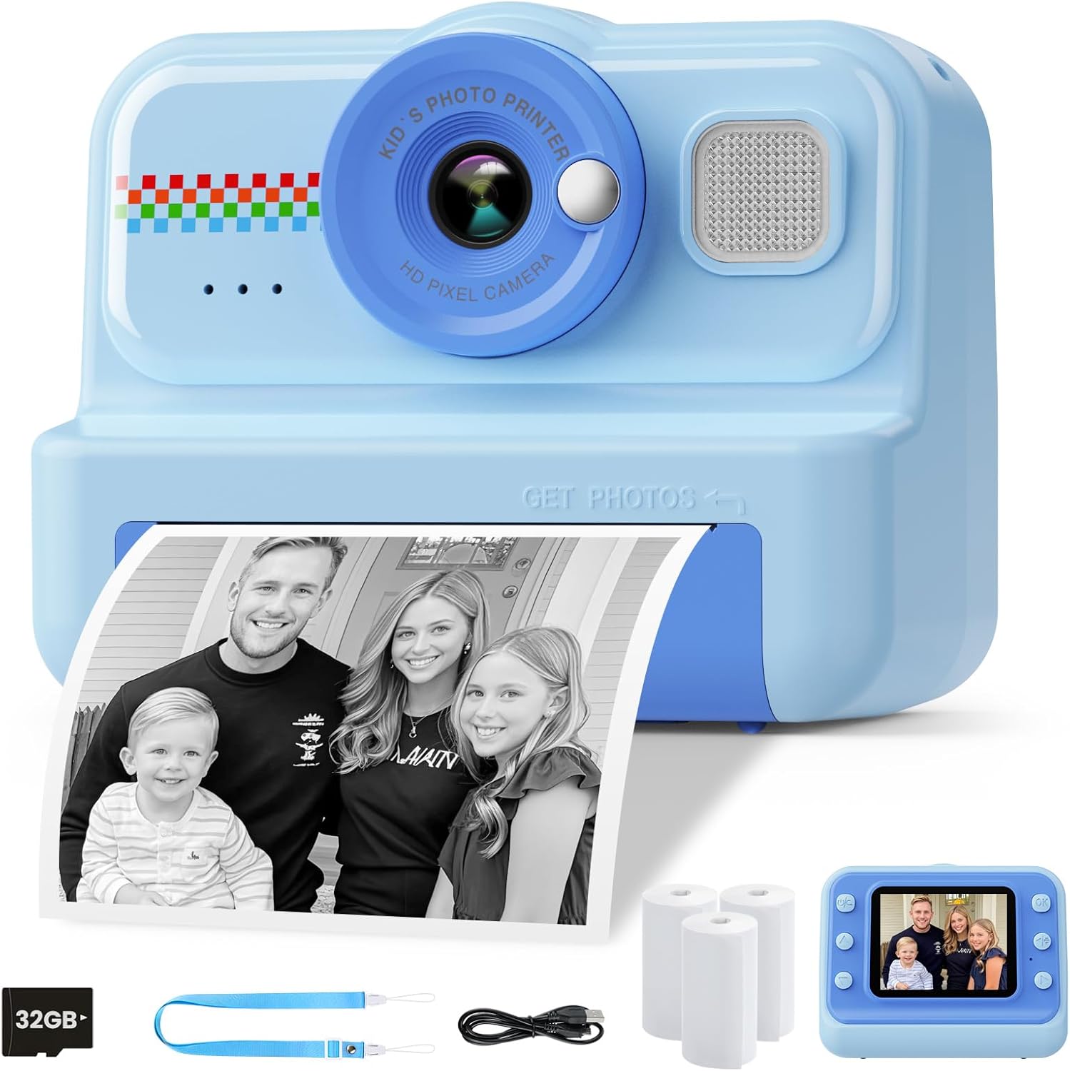 HiMont Kids Camera Instant Print 1080P HD Digital Selfie Toy Camera Blue