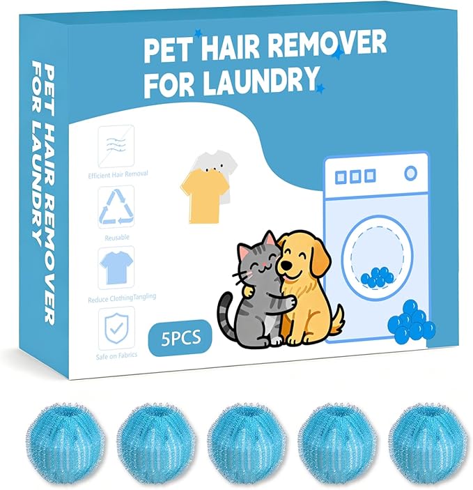 Pet Hair Remover for Laundry 5 Pack Reusable Washer Dryer Balls Hair Catcher