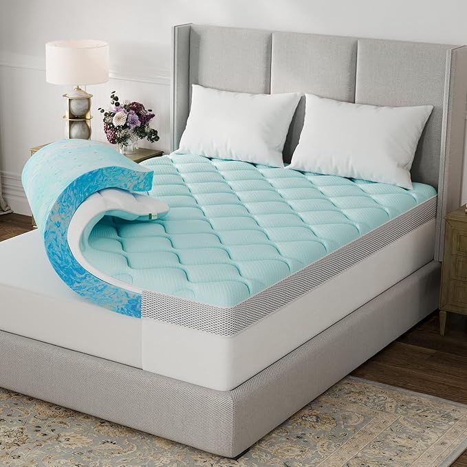 Novilla Twin 3 Inch Dual Layered Mattress Topper 2 Inch Gel Memory Foam Cooling Cover