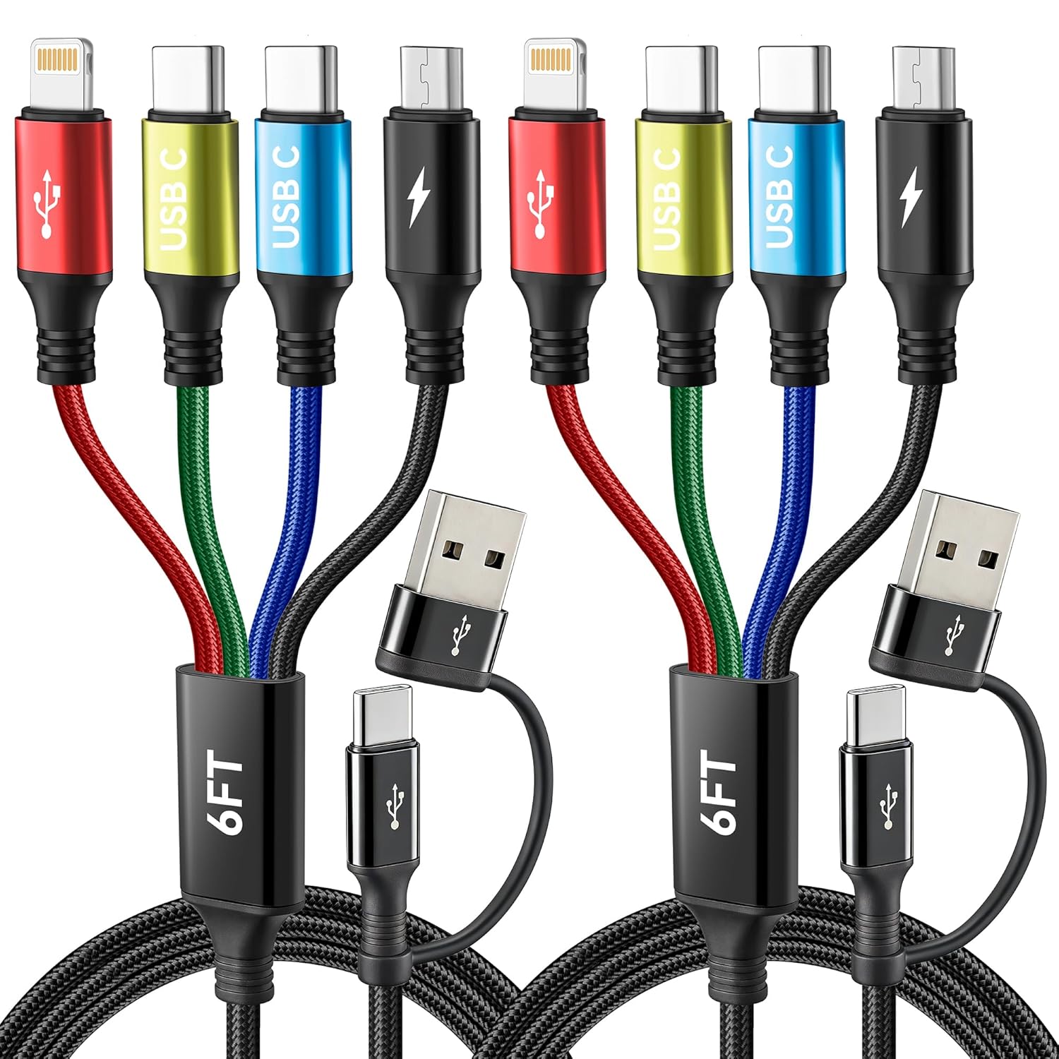 2 Pack 6Ft Dual USB C 4 in 2 Multi Charging Cable Cord for All Devices