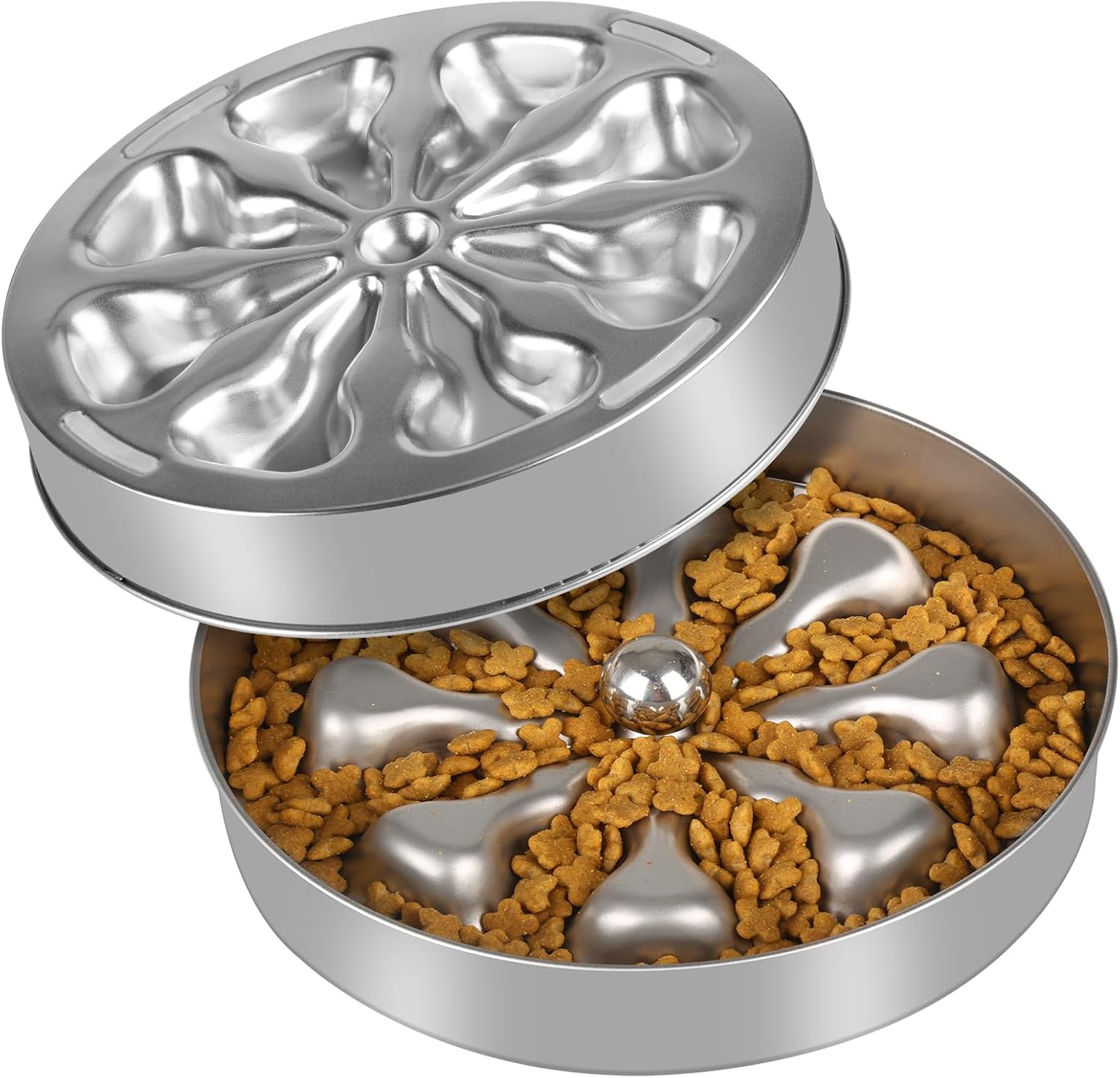 Slow Feeder Dog Bowls Stainless Steel Non Slip 5 Cups Large Metal Slow Feeding Bowl