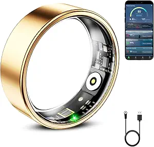 Mirlray Smart Ring Health Tracker Sleep Monitor Waterproof Fitness Ring Gold 7
