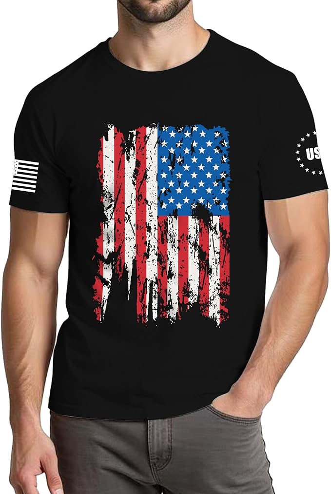 Xlievo Men 4th of July USA American Flag Patriotic Short Sleeve T Shirt