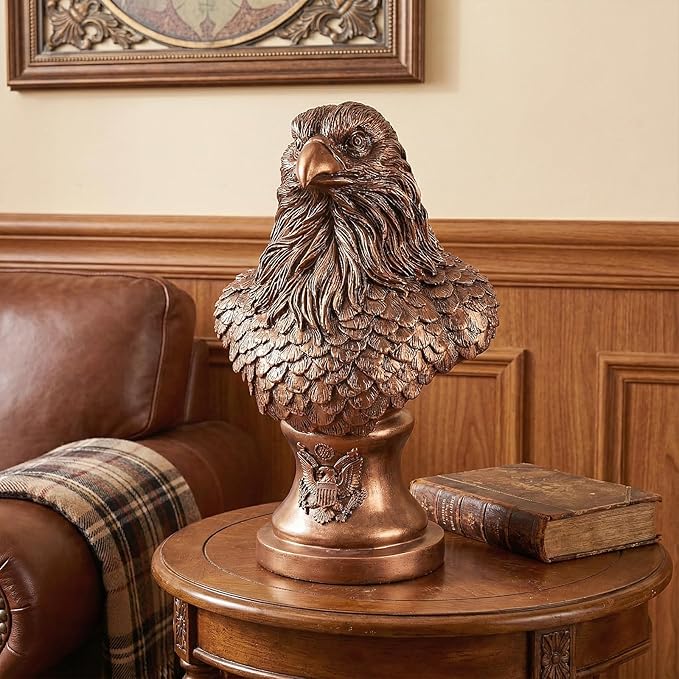 Majestic Bald Eagle Bust Statue Vintage Bronze Wildlife Bird Figurine Office Decor