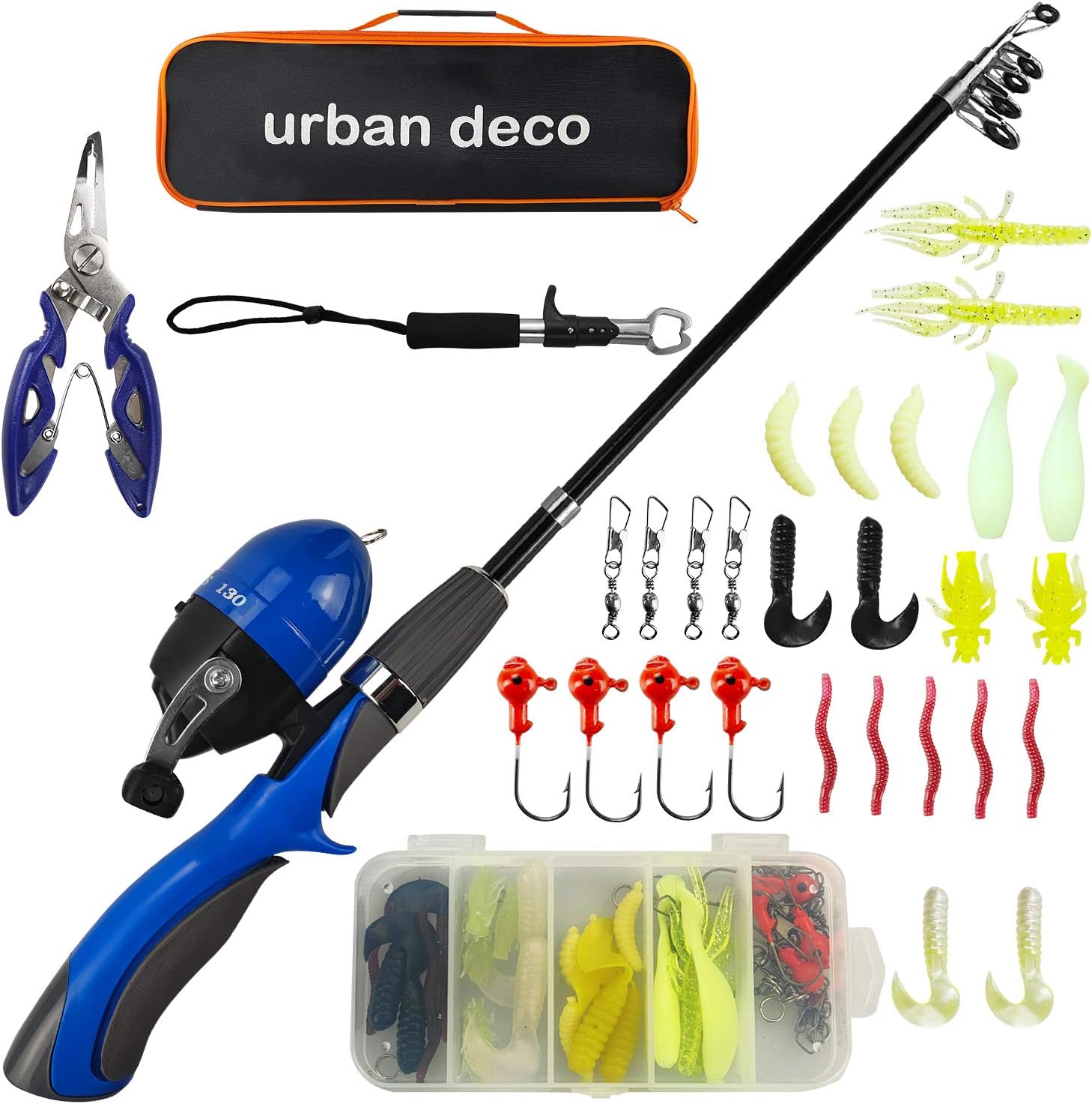 Urban Deco Kids Fishing Pole Set Portable Telescopic Rod and Reel Combo Kit