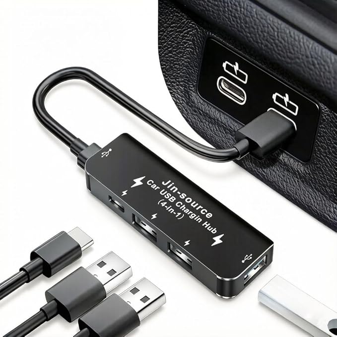 4-in-1 Car USB Hub with Fast Charging Ports
