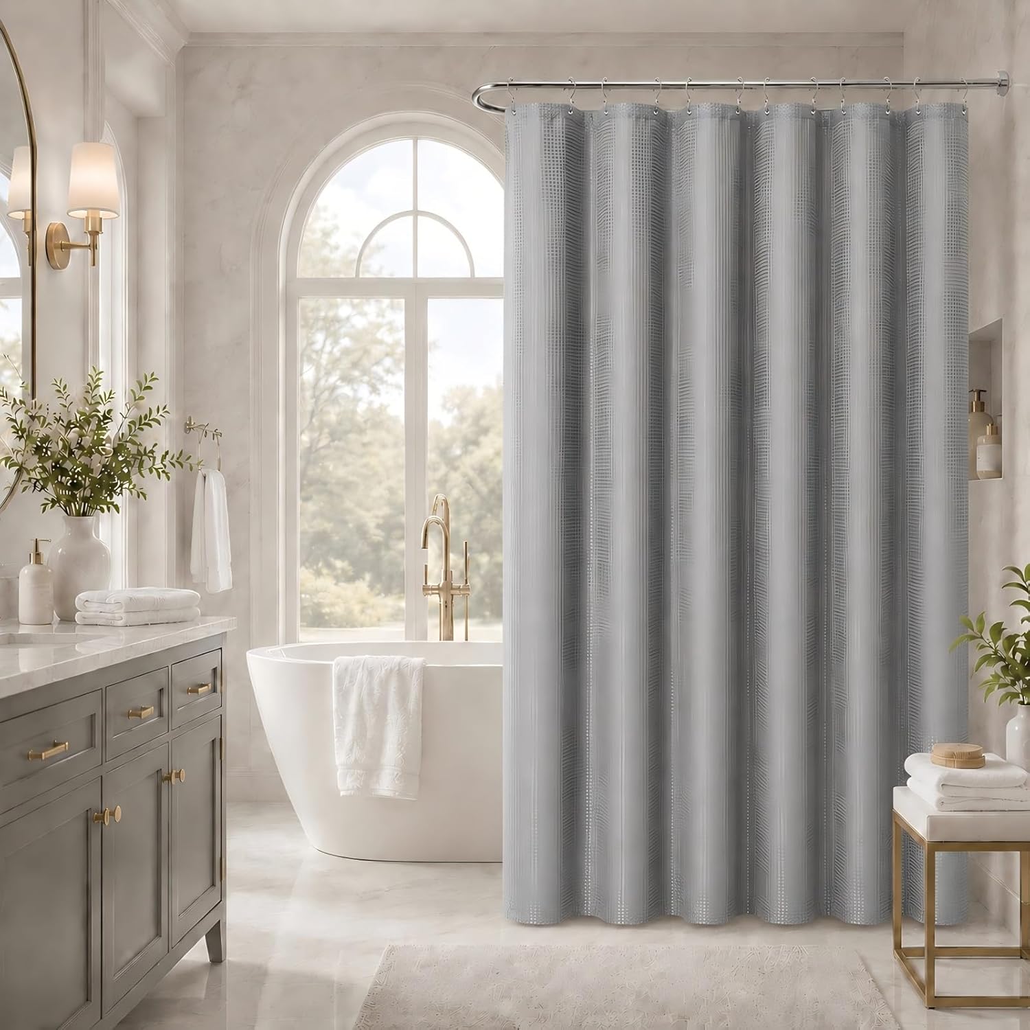 LaCyan 3 in 1 Waffle Weave Shower Curtain and Liner Set with 12 Hooks 72×72