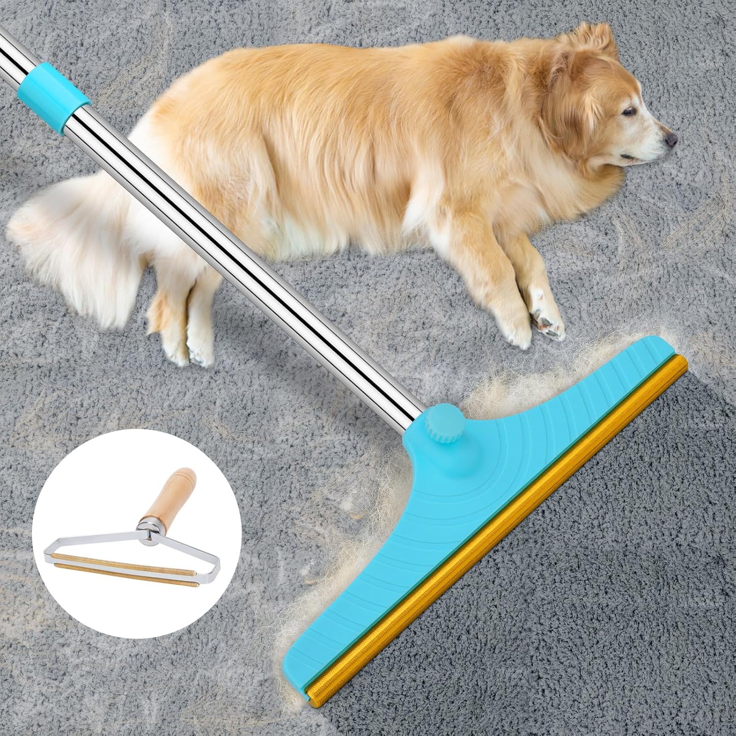 Adjustable Long Handle Pet Hair Carpet Rake