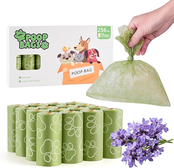 Poop Bags Rolls 256 Count 9×13 Inches Thickened Leakproof Lavender Scented Poo Bags