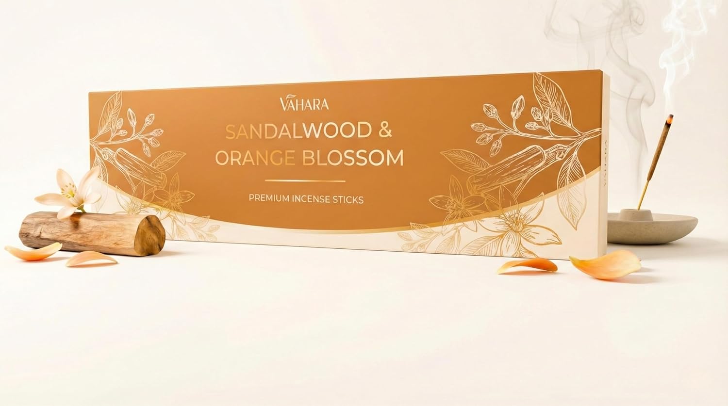 Vahara Golden Bloom Premium Masala Incense Sticks Sandalwood Orange Blossom 100g