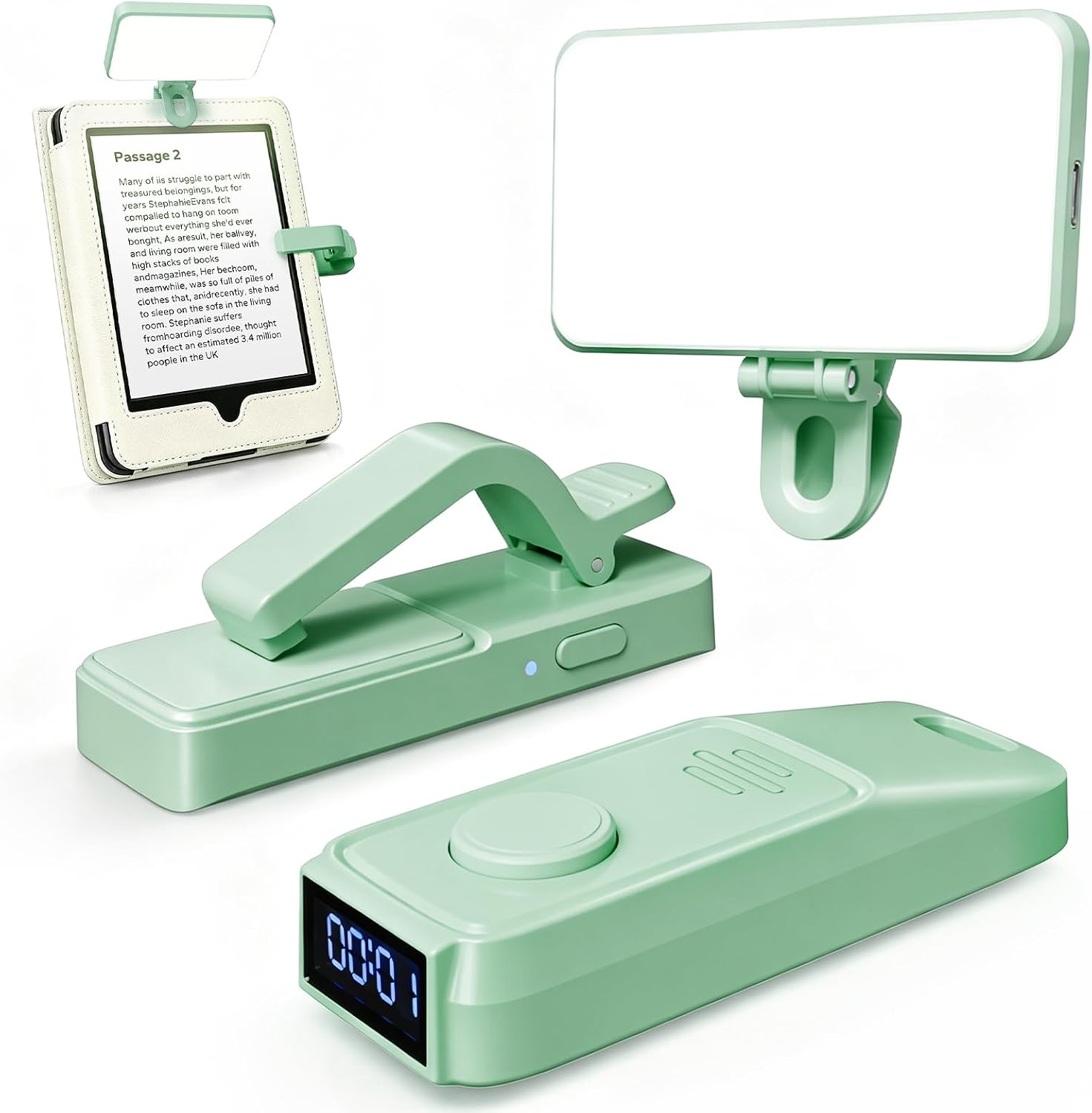 RF Remote Page Turner with Book Light & Timer Display for Kindle iPad (K3-Green)