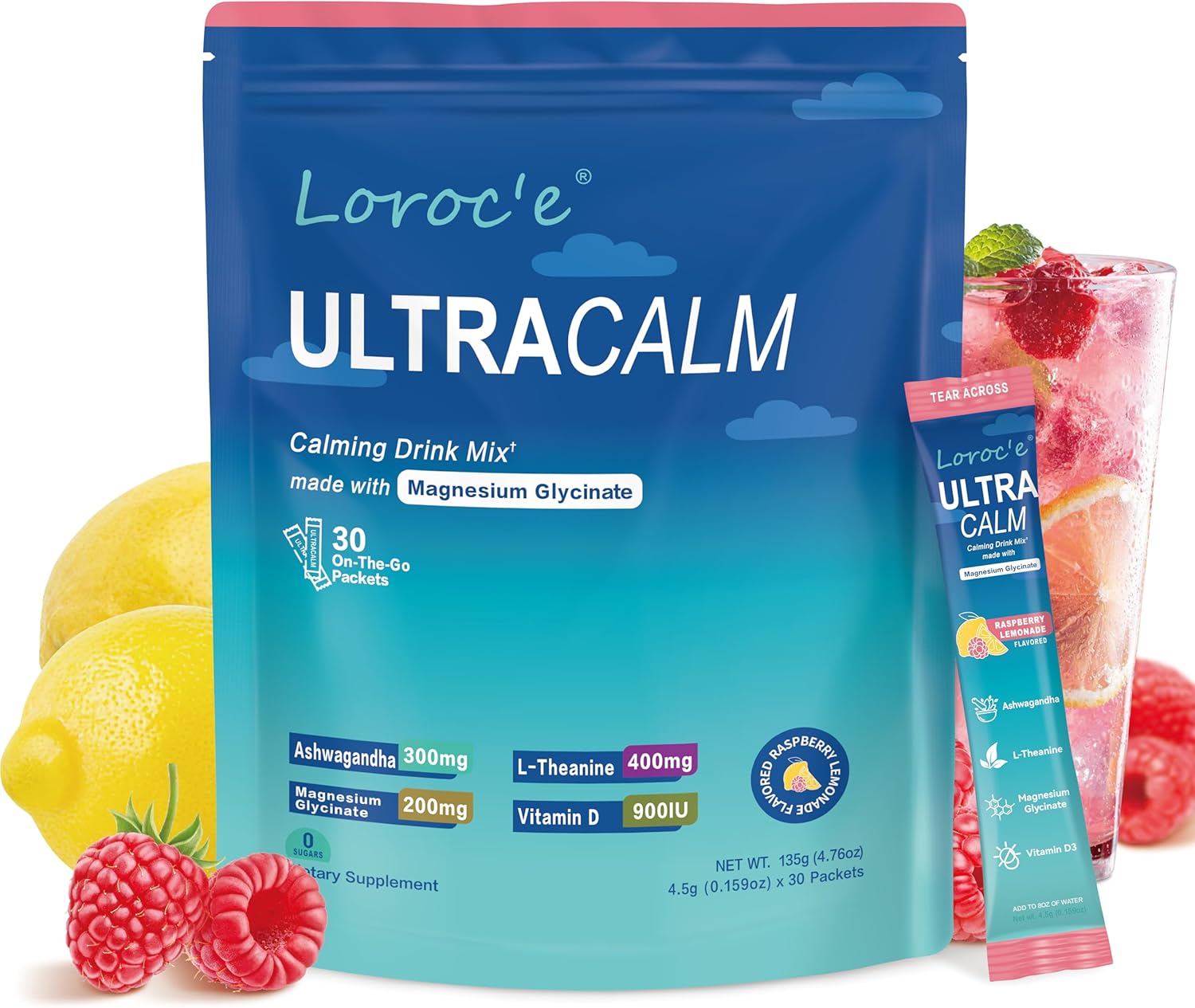 UltraCalm Super Cortisol Drink Magnesium Glycinate Ashwagandha Powder 30 Servings