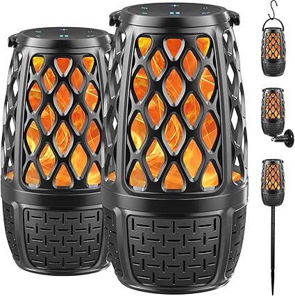 2-Pack Outdoor Bluetooth Speakers with Flame Light
