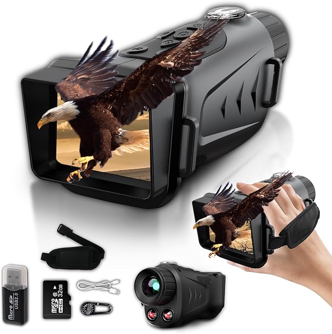 Portable 4K Night Vision Monocular 66MP Dual IR 3000mAh Infrared Scope 32GB Card