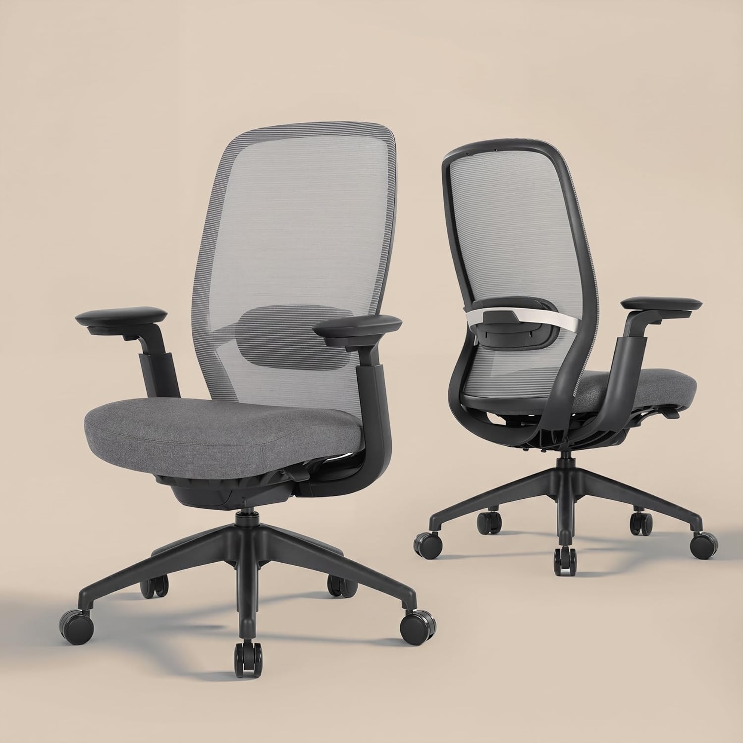 COLAMY Ergonomic Mesh Office Chair with Wire-Control, Sliding Seat Depth & Lumbar Support (Grey)