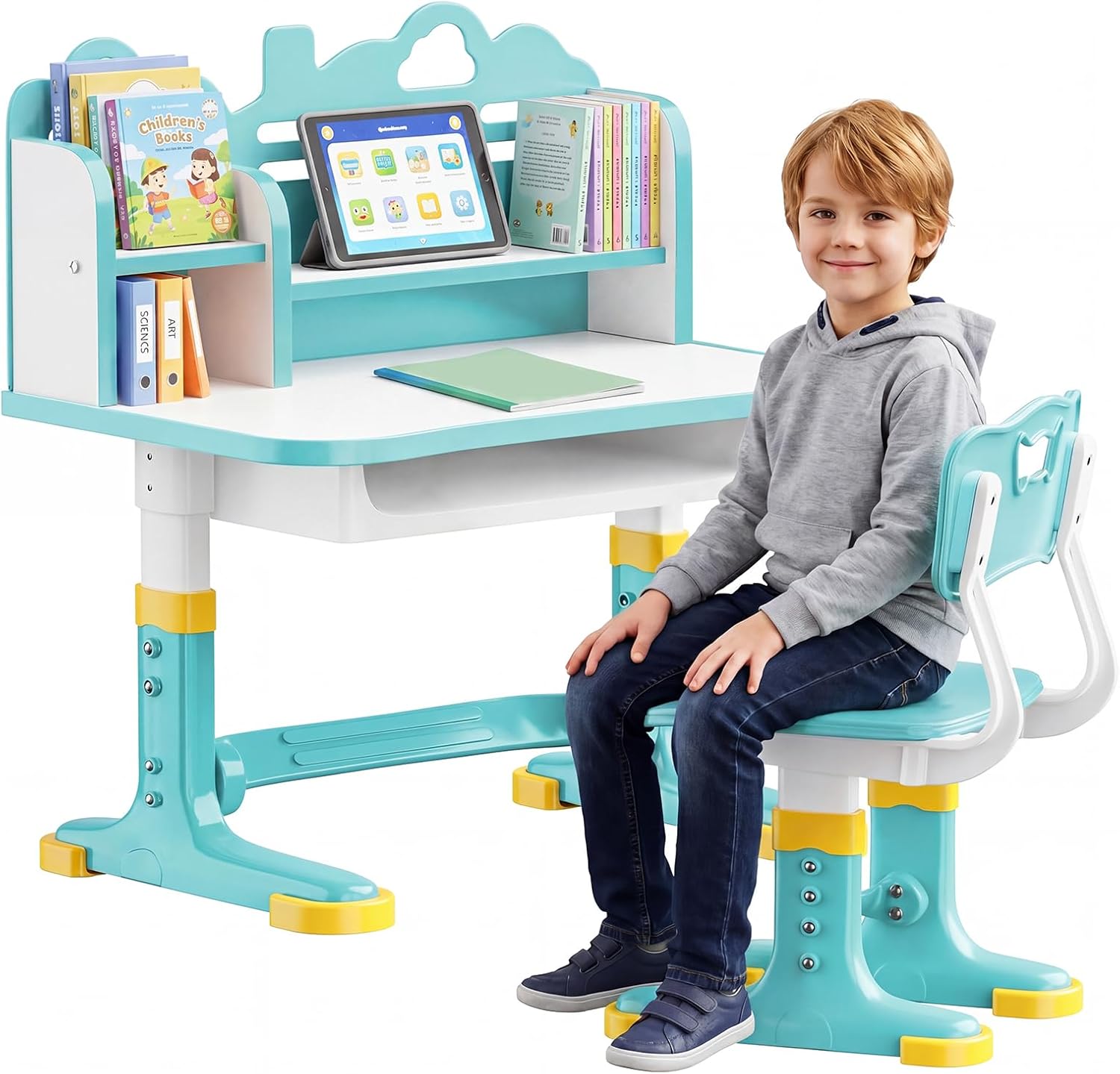 Kids Desk and Chair Set Height Adjustable Childrens Ergonomic Study Table (Teal)