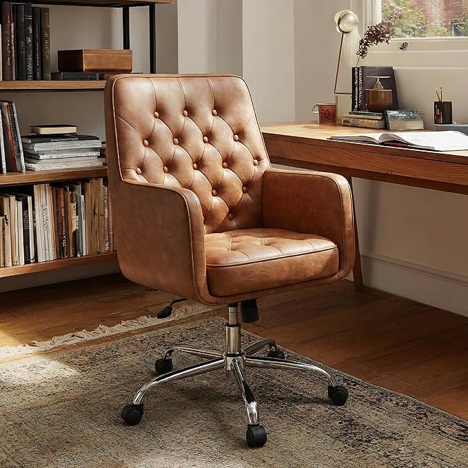 COLAMY Verso Leather Swivel Home Desk Chair with Armrests and Padded Seat (Brown)