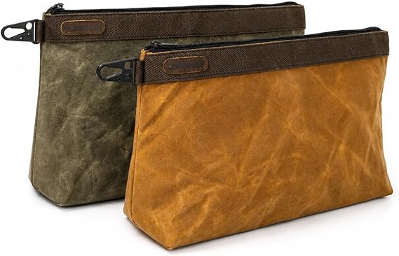 2 Pack Heavy Duty 14 Inch Waxed Canvas Tool Pouches with Flat Bottom Storage