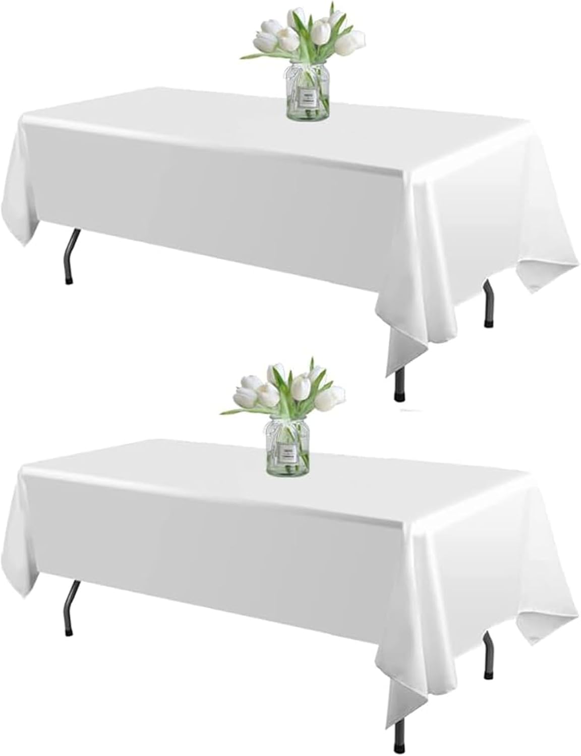 White Table Cloth Rectangle 60 x 102 Inch Polyester Tablecloths 2 Pack
