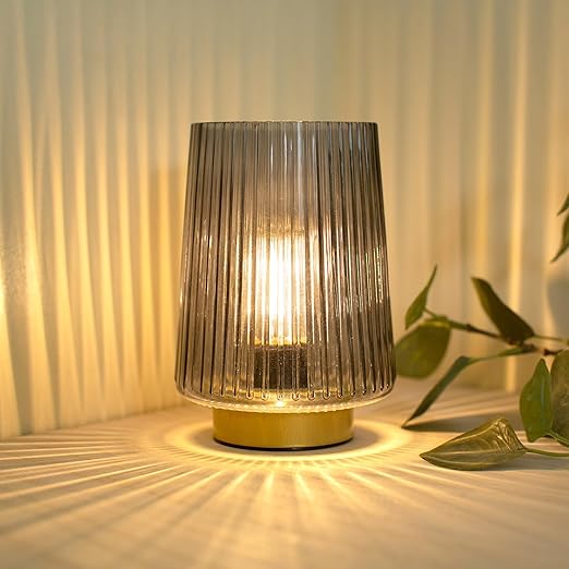 Aesthetic Cordless Battery Operated Table Lamp with Timer for Bedside, Dorm & Living Room (Grey)