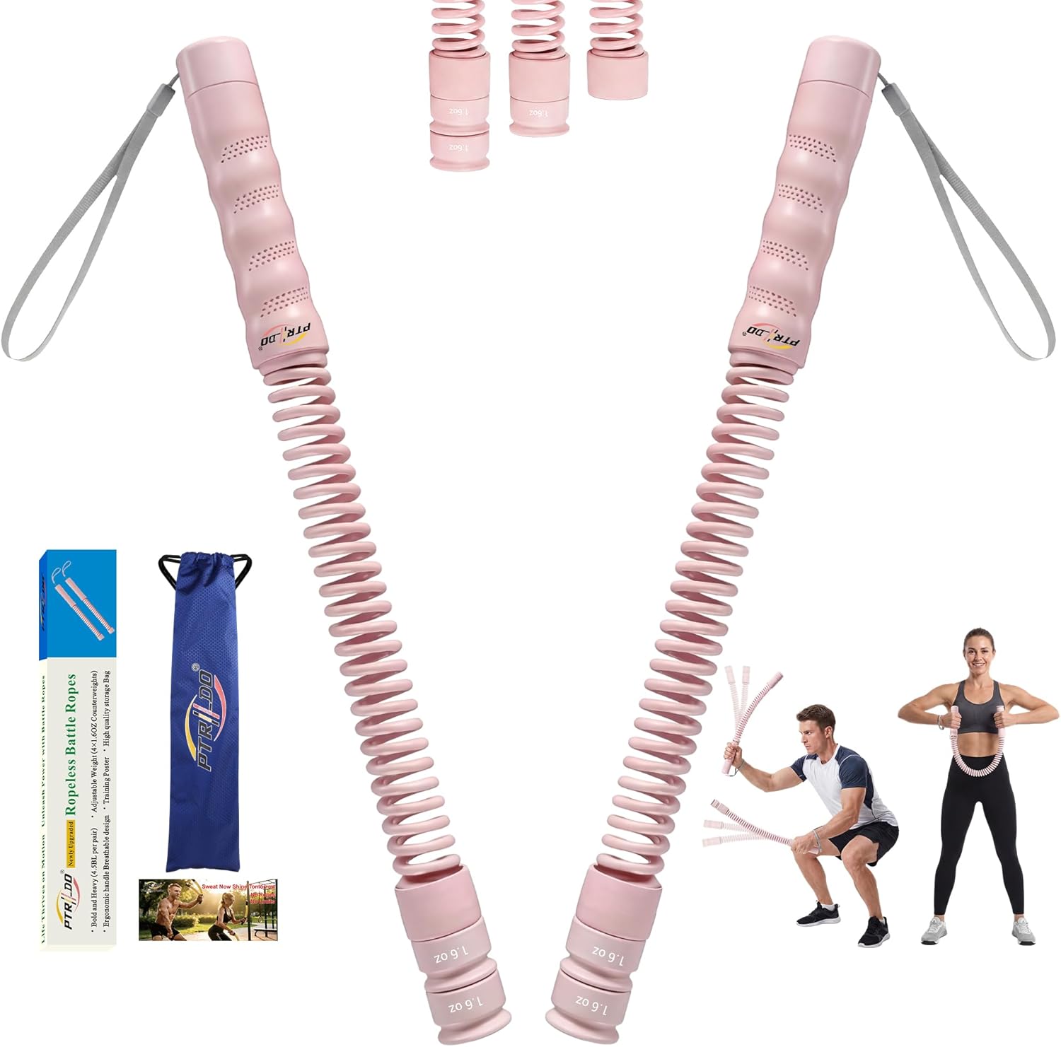 Cordless Battle Ropes for Home Gym and Apartment Portable Ropeless Set