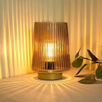 Battery Operated Decorative Lamp with Timer Small Amber Glass Cordless Table Lamp