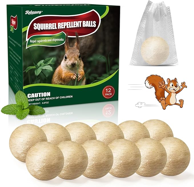 Squirrel Repellent Balls 12 Pack Plant Based Chipmunk and Rodent Deterrent