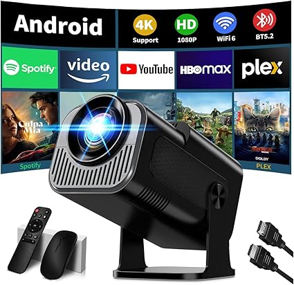 Mini Portable Projector 4K 1080P Support 270 Degree Rotatable with WiFi 6 and Bluetooth