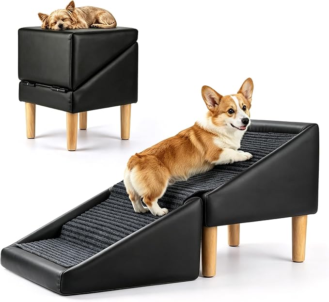 2-in-1 Foldable Dog Stairs and Ramp Non Slip 17 Inch High Pet Steps Black