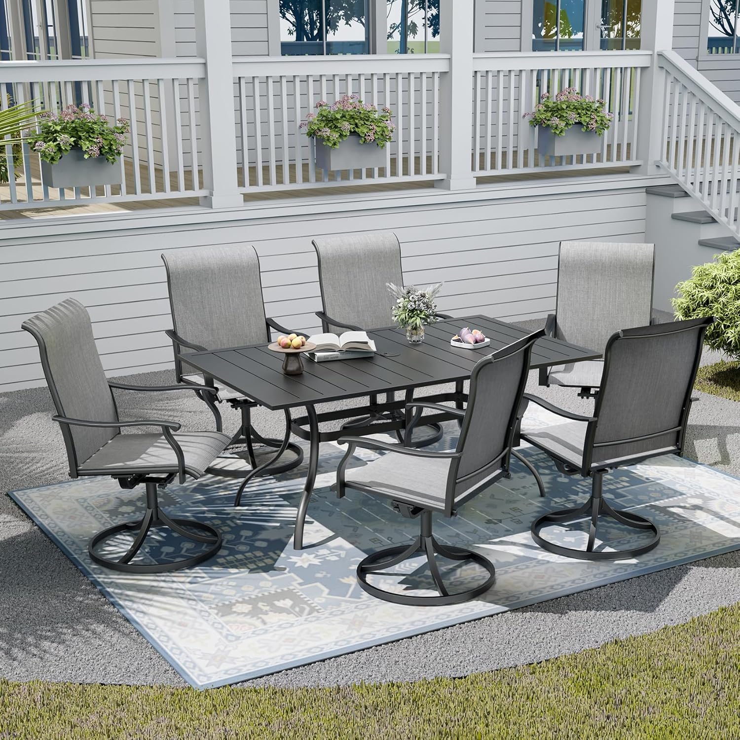7-Piece Outdoor Patio Dining Set with Swivel Chairs & Umbrella Hole