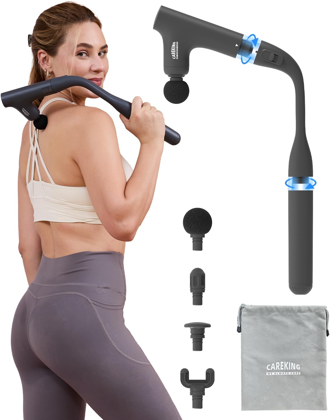 3-in-1 Detachable Deep Tissue Massage Gun with Extension Handle
