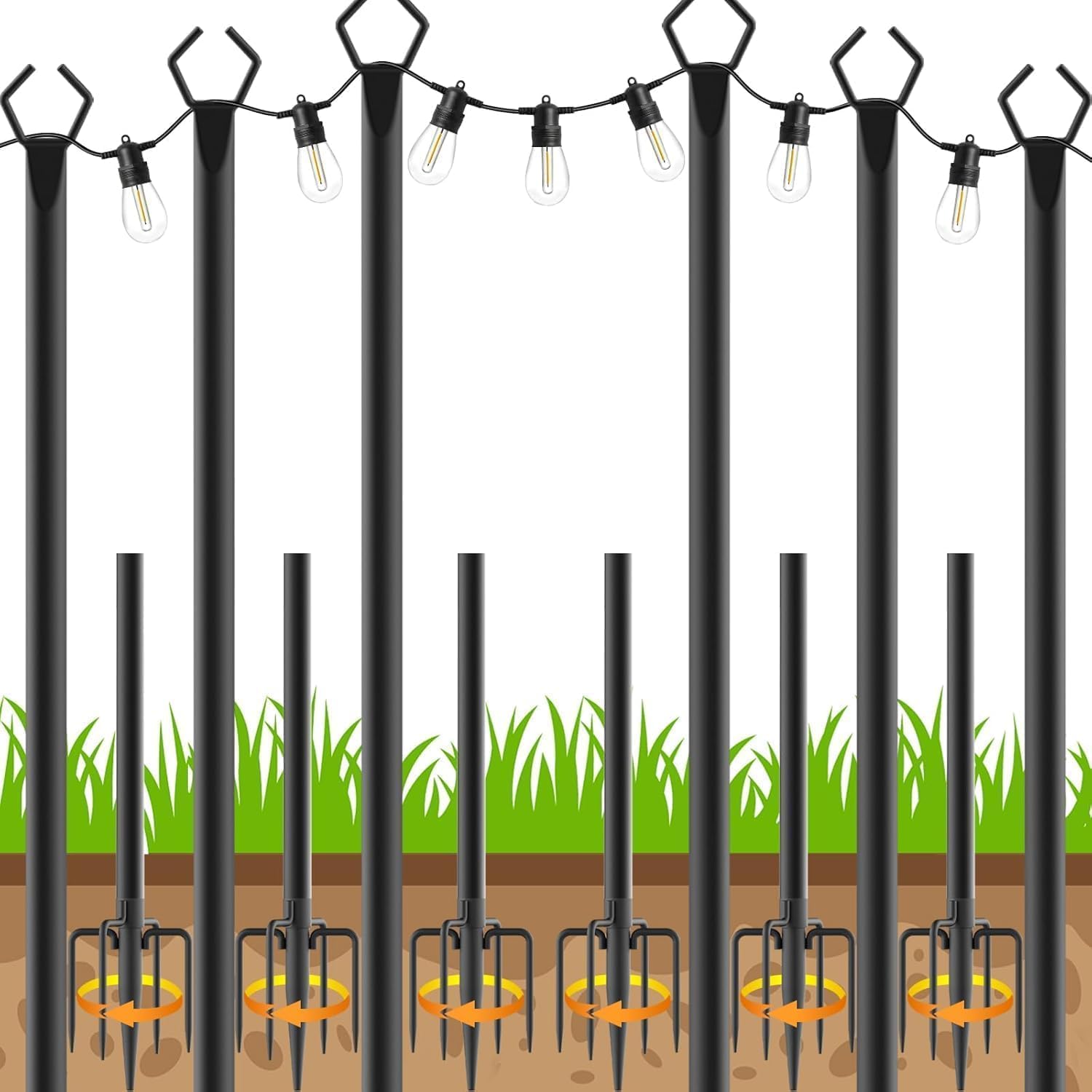 10ft Outdoor String Light Poles (6 Pack)