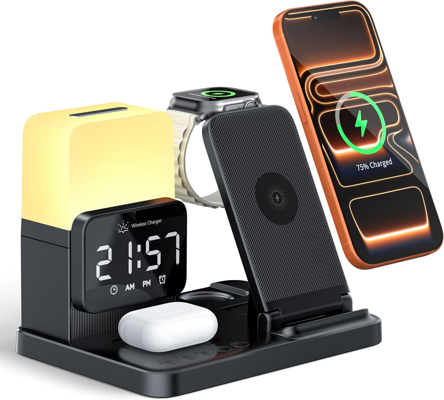 6-in-1 Wireless Charging Station with Alarm Clock & Night Light