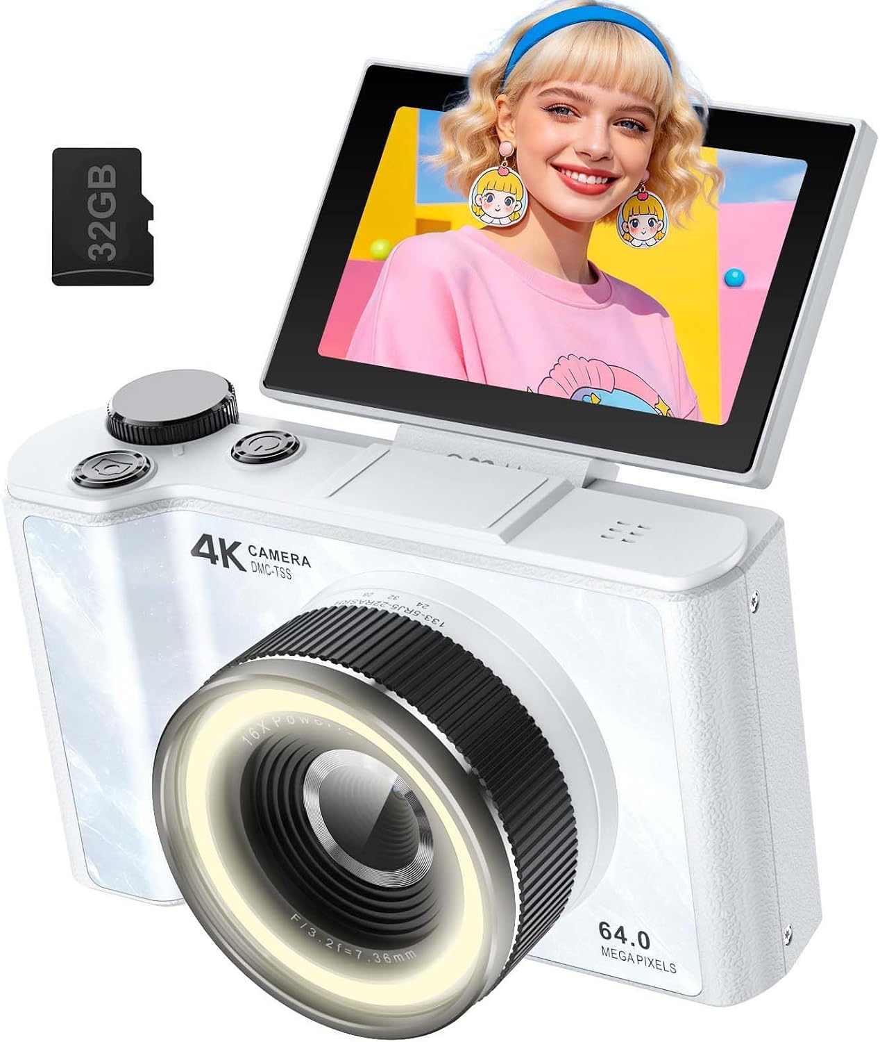 W&O 4K Digital Camera (64MP, White)
