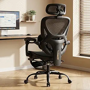MALOL Ergonomic High-Back Mesh Office Chair with Footrest – 300 lbs Capacity (Z-Black)