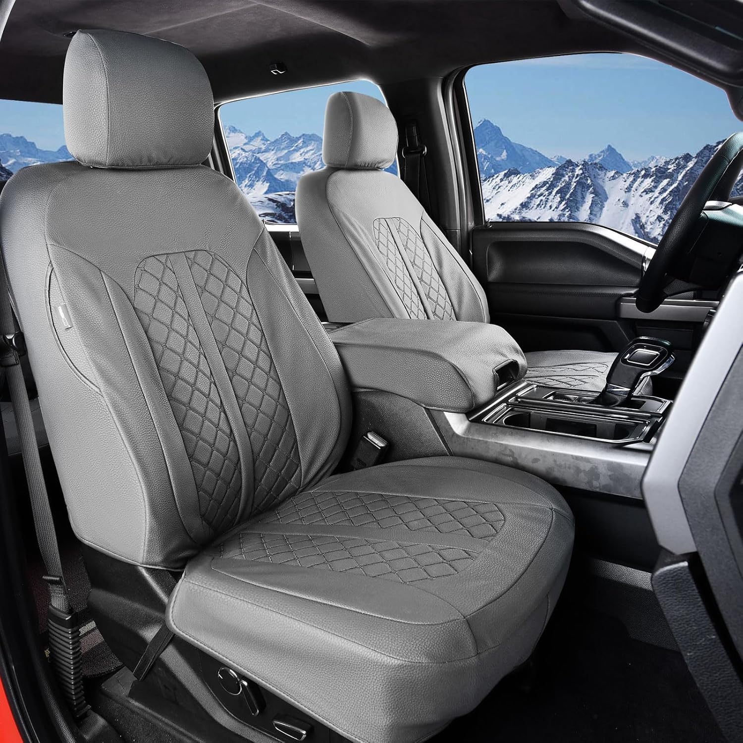 Truckiipa Custom Leather Front Seat Covers (Grey)