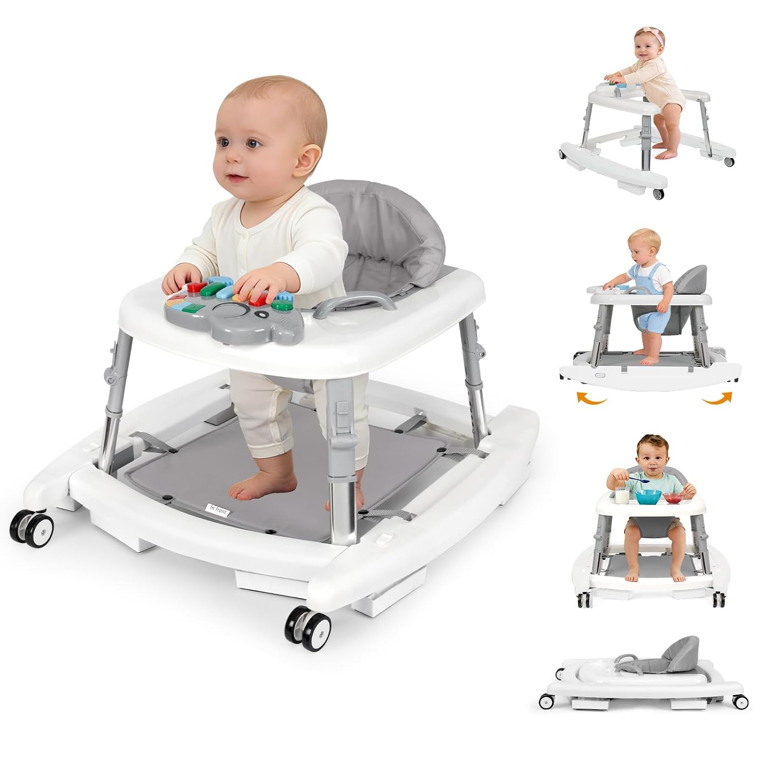 5-in-1 Foldable Baby Walker with Lights & Music (White)